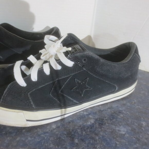 Vintage Retro Old School Black Leather Suede Converse All Star Low Cut Sneakers - Picture 2 of 16